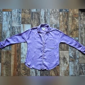 Maeve Anthropologie Purple Button Blouse XS Ruched Sleeve Top EUC